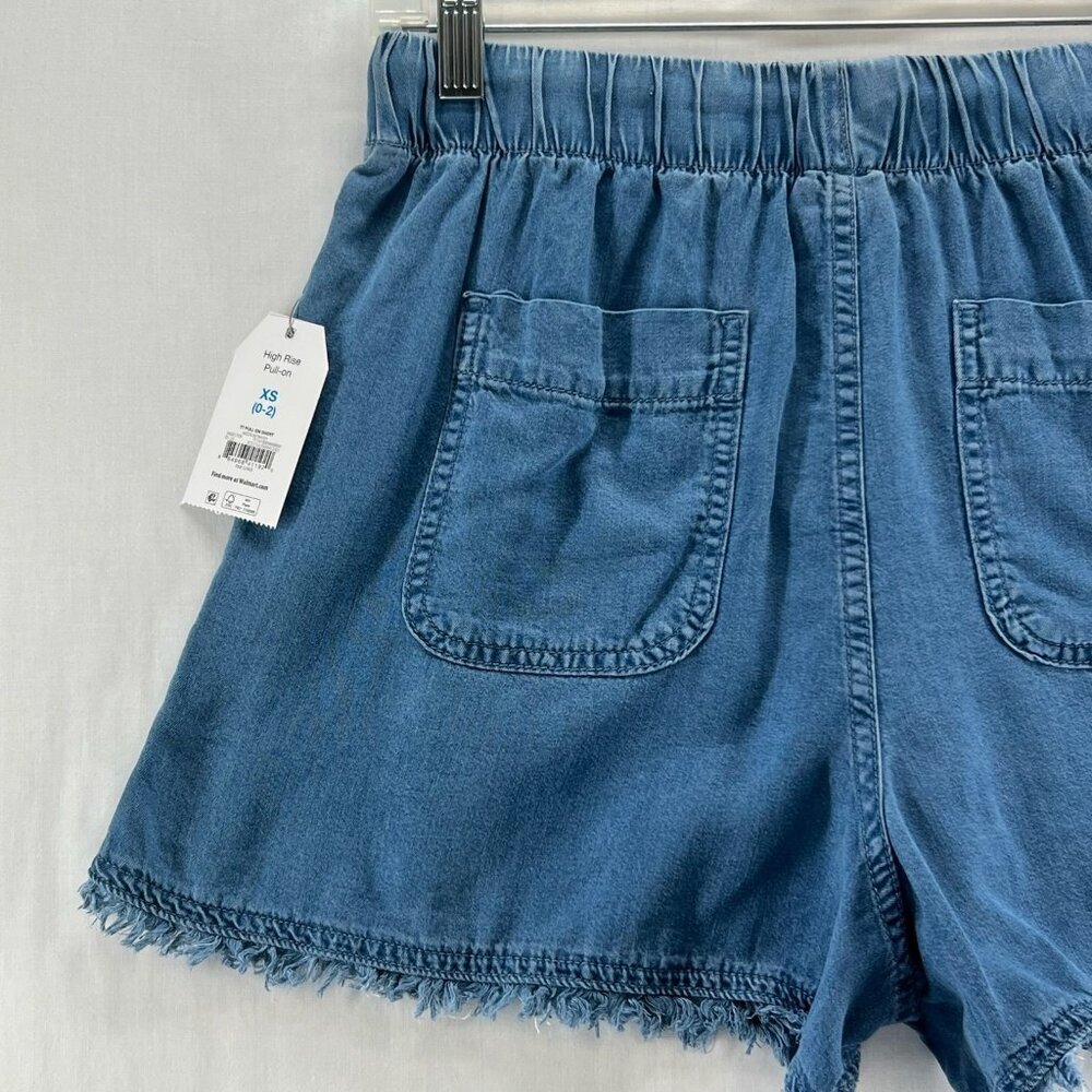 Time & Tru Denim Shorts Size XS High Rise Pull-on Stretch Frayed Hem Medium Wash - Picture 9 of 10